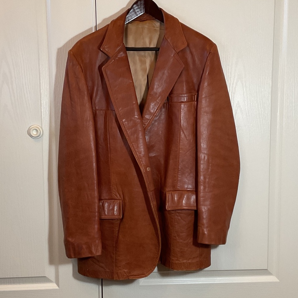 Gresco Men's Brown Leather Blazer Jacket